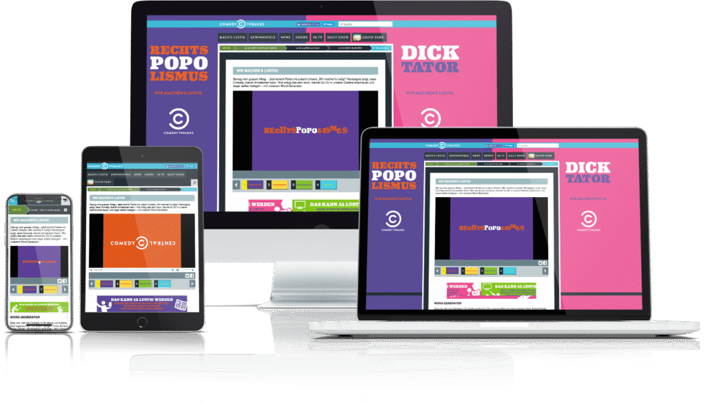 Screenshot der Kampagnen-Landingpage „Mach’s lustig" von Comedy Central