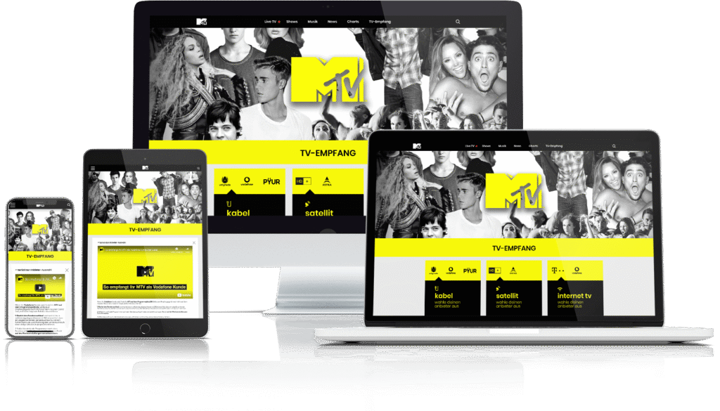 Screenshot der MTV-Unterseite zum TV-Empfang